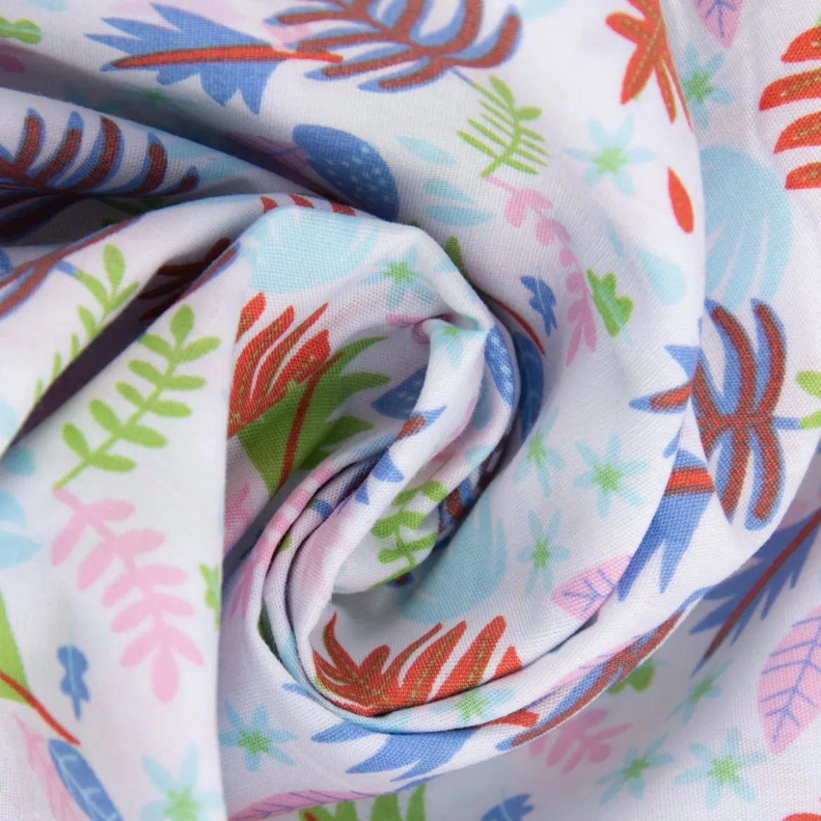 Baumwollstoff Palmenblätter Herbstblätter weiß blau grün orange rosa 1,4m Breite