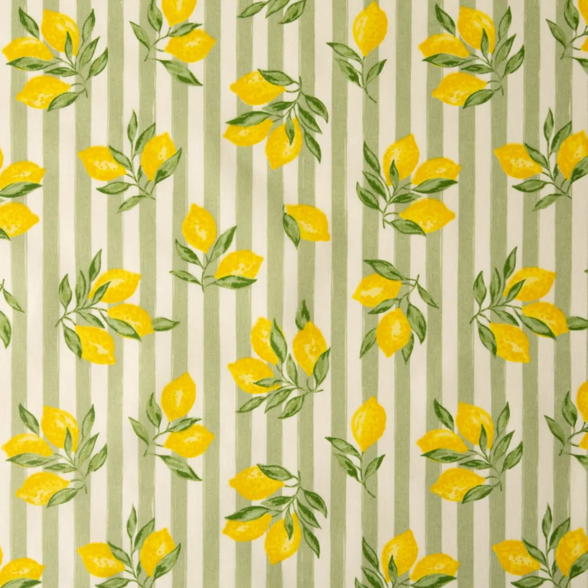 Baumwollstoff Percale Amande Zitronen Streifen grün 1,5m Breite