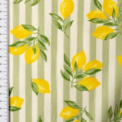 Baumwollstoff Percale Amande Zitronen Streifen grün 1,5m Breite