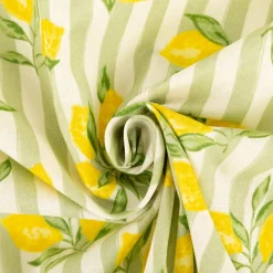 Baumwollstoff Percale Amande Zitronen Streifen grün 1,5m Breite