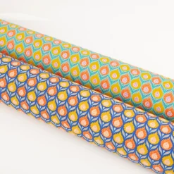 Baumwollstoff Perkal Retro Blumen Luka blau orange gelb 1,5m Breite