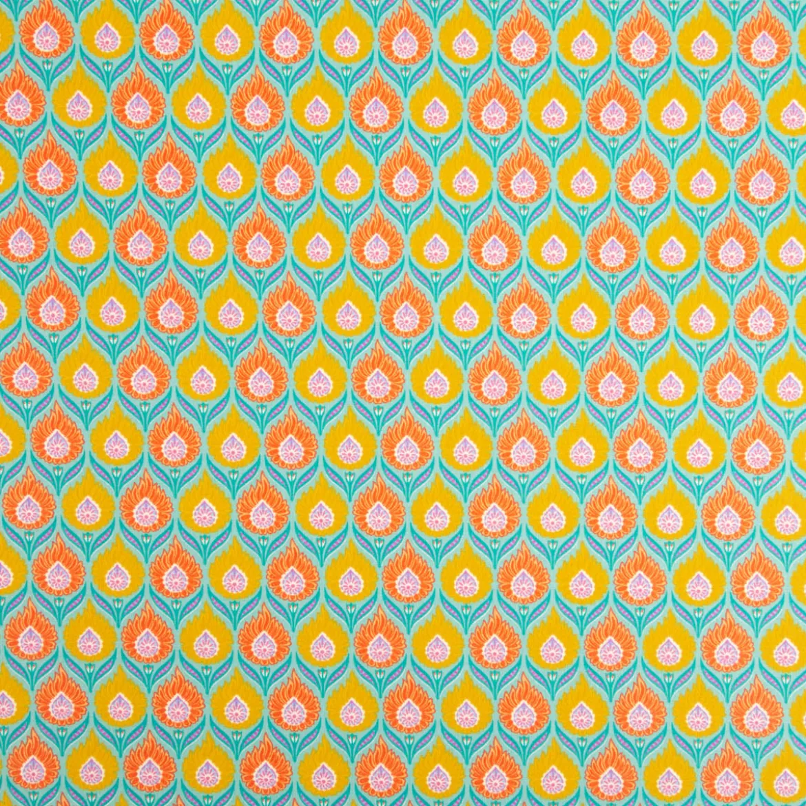 Baumwollstoff Perkal Retro Blumen Luka türkis orange gelb 1,5m Breite