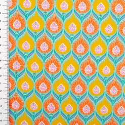 Baumwollstoff Perkal Retro Blumen Luka türkis orange gelb 1,5m Breite