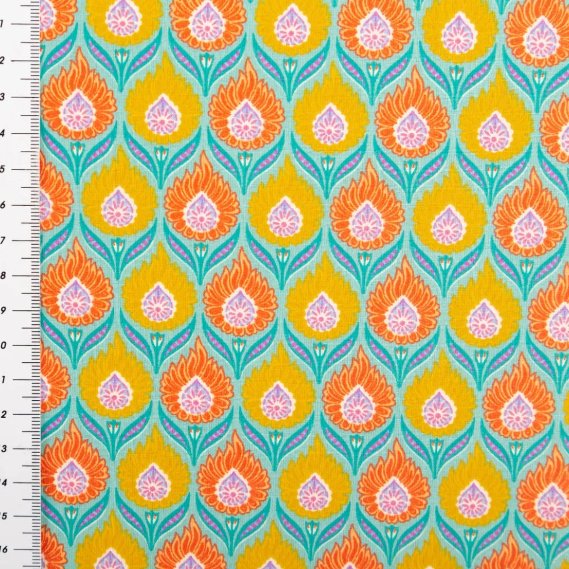Baumwollstoff Perkal Retro Blumen Luka türkis orange gelb 1,5m Breite