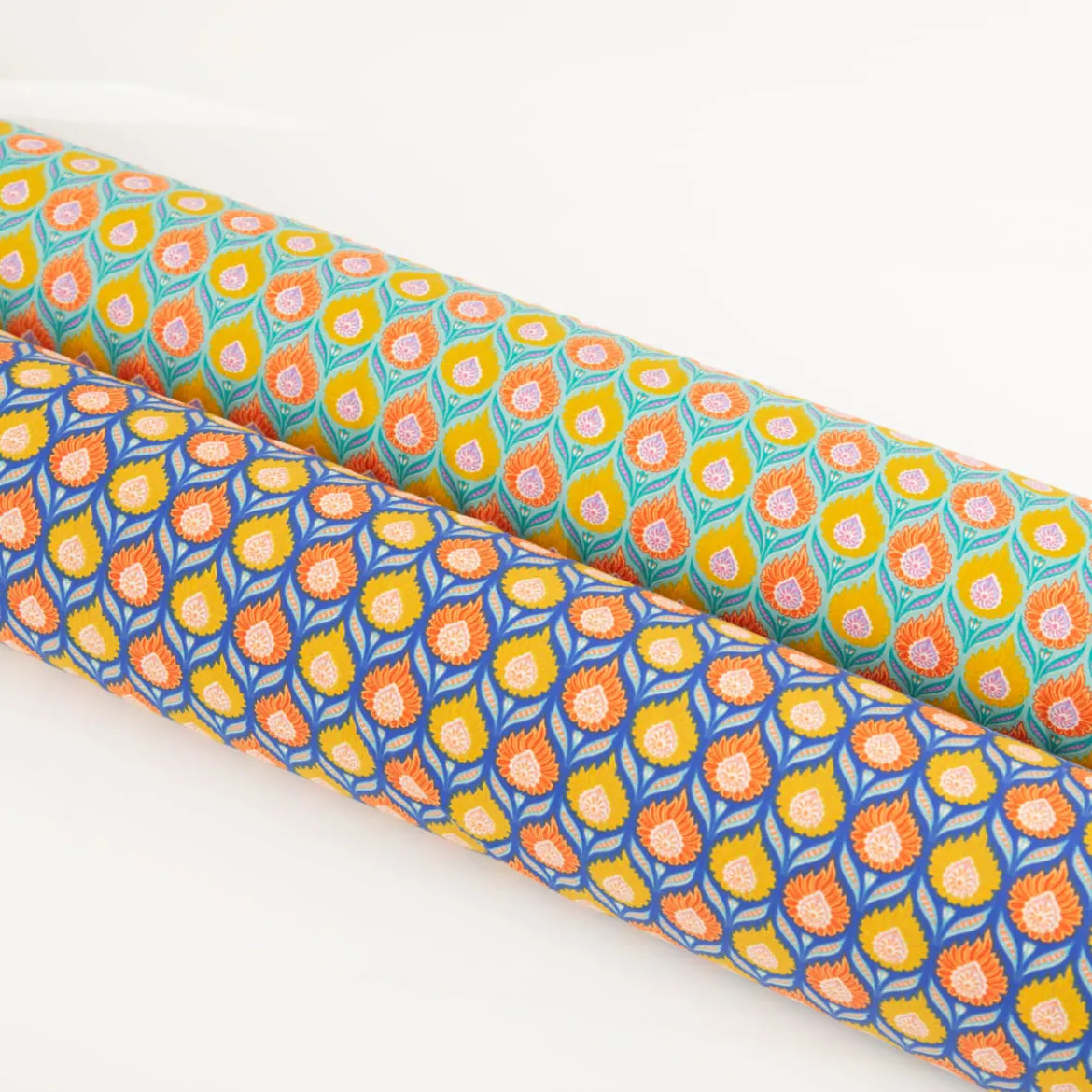 Baumwollstoff Perkal Retro Blumen Luka türkis orange gelb 1,5m Breite
