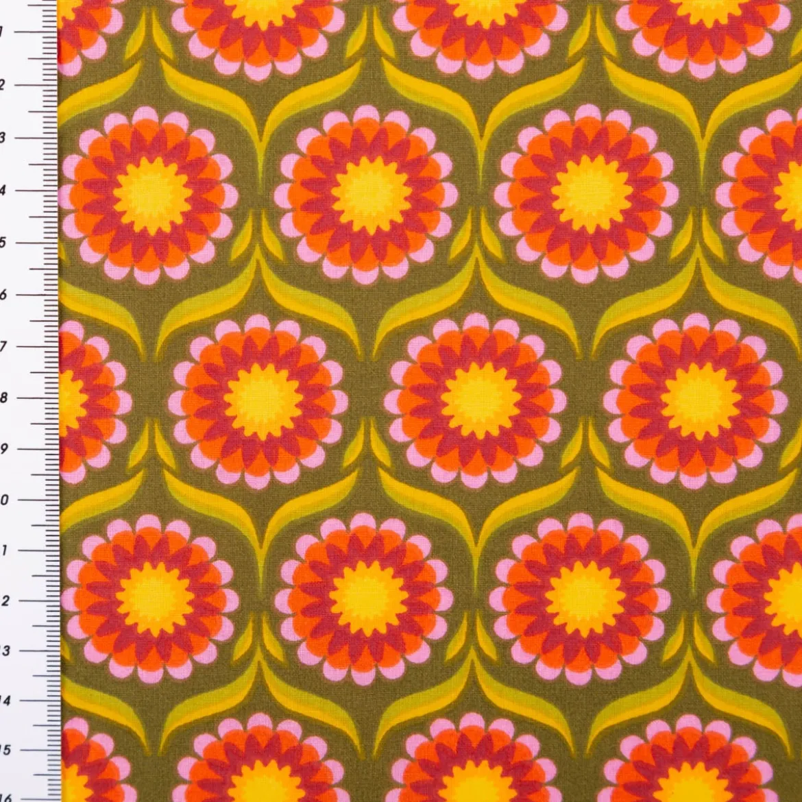 Baumwollstoff Perkal Retro Blumen JoliJoli grün pink gelb 1,5m Breite