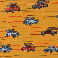 Baumwollstoff Popeline Auto Truck Surfbrett Streifen ocker gelb rot blau 1,50m Breite