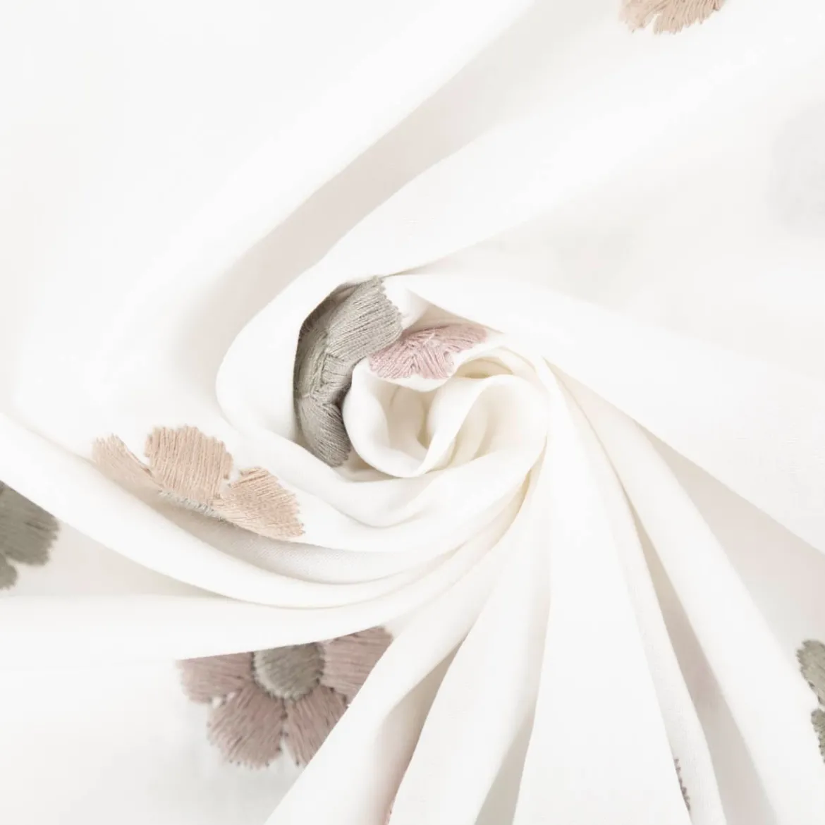 Baumwollstoff Popeline bestickt Blüten weiß nude 135cm