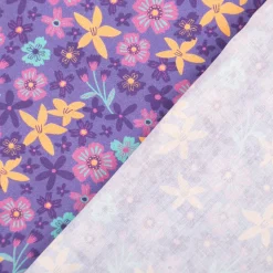 Baumwollstoff Popeline Blumen lila bunt 1,48m Breite