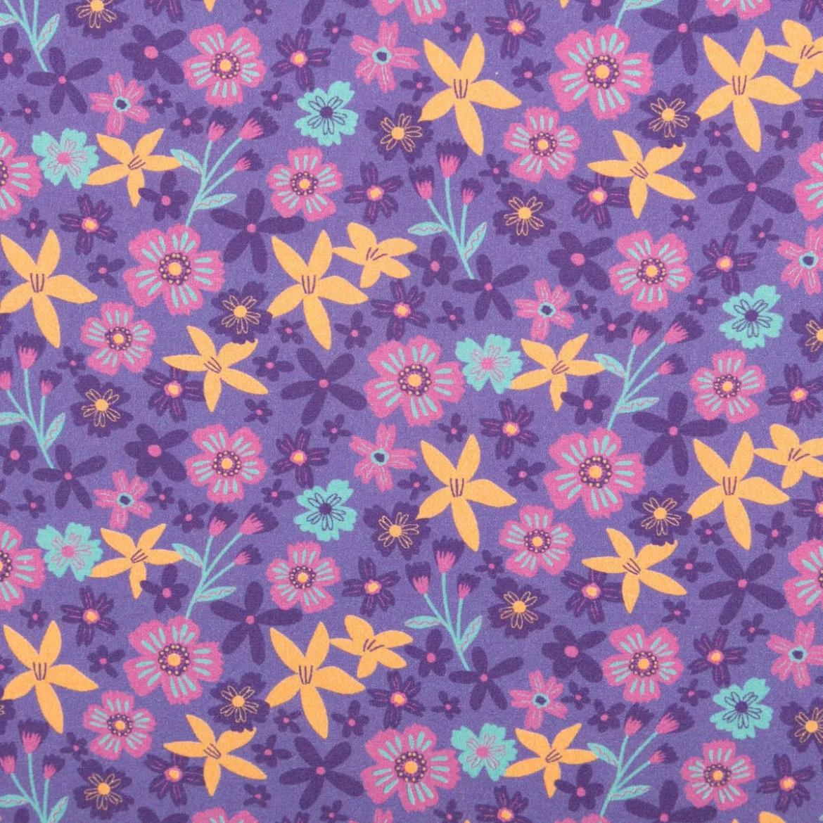 Baumwollstoff Popeline Blumen lila bunt 1,48m Breite