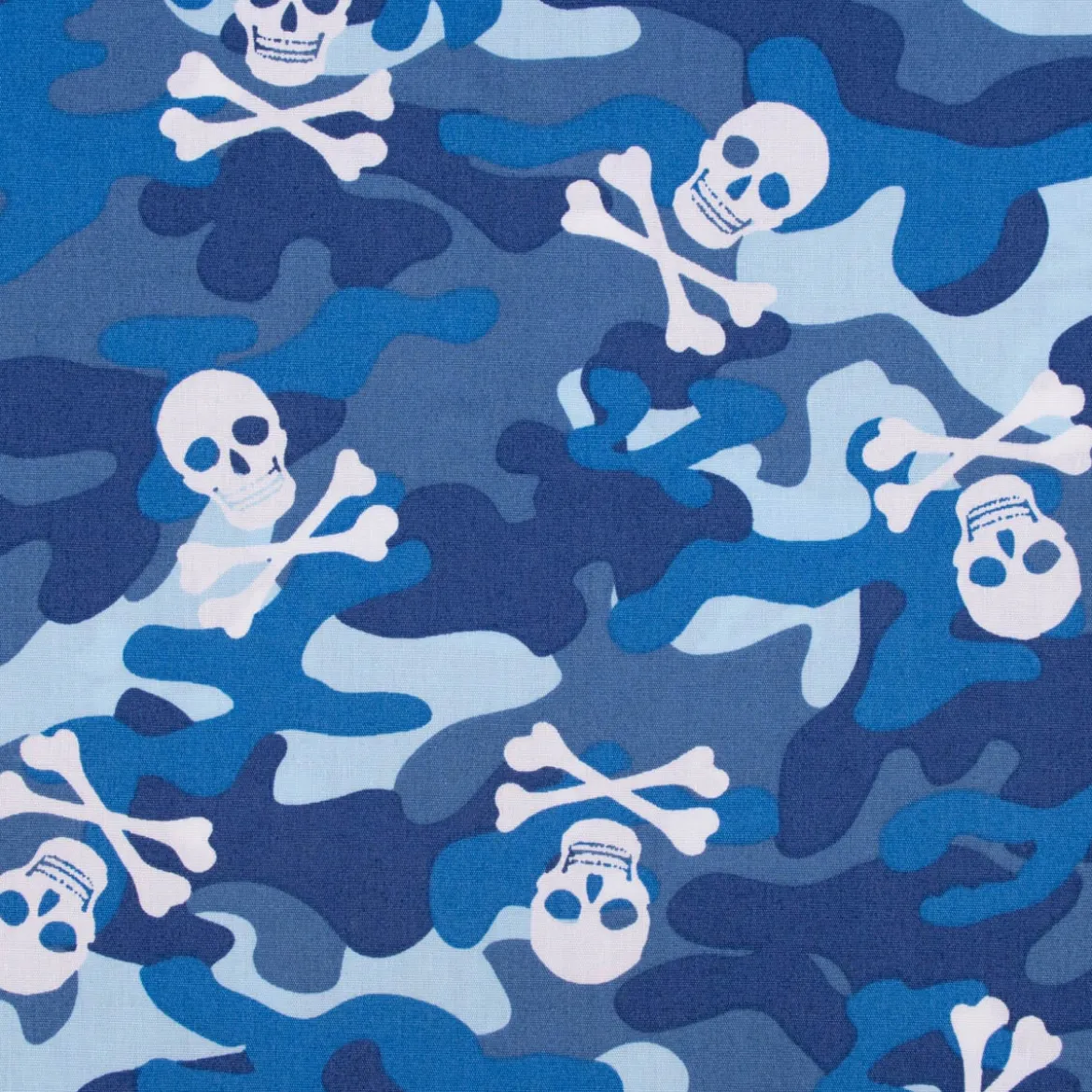 Baumwollstoff Popeline Camouflage Totenköpfe blau 1,44m Breite