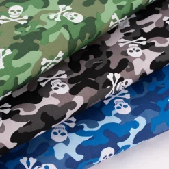Baumwollstoff Popeline Camouflage Totenköpfe grau 1,44m Breite