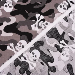 Baumwollstoff Popeline Camouflage Totenköpfe grau 1,44m Breite