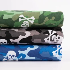 Baumwollstoff Popeline Camouflage Totenköpfe grau 1,44m Breite