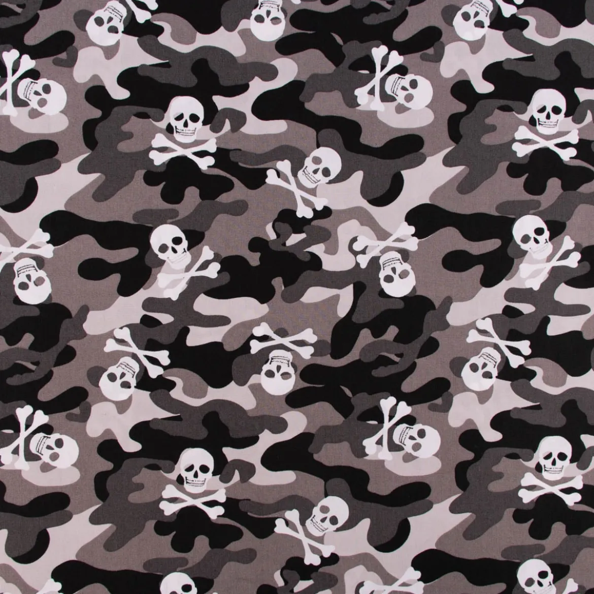 Baumwollstoff Popeline Camouflage Totenköpfe grau 1,44m Breite