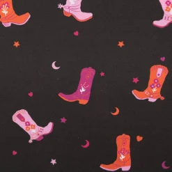 Baumwollstoff Popeline Cowboy Boots schwarz pink 1,48m Breite