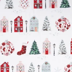 Baumwollstoff Popeline Digitaldruck Anvers Weihnachtshäuser weiß rot 1,47m Breite