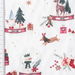 Baumwollstoff Popeline Digitaldruck Joulua Schneekugel weiß rot grün 1,47m Breite