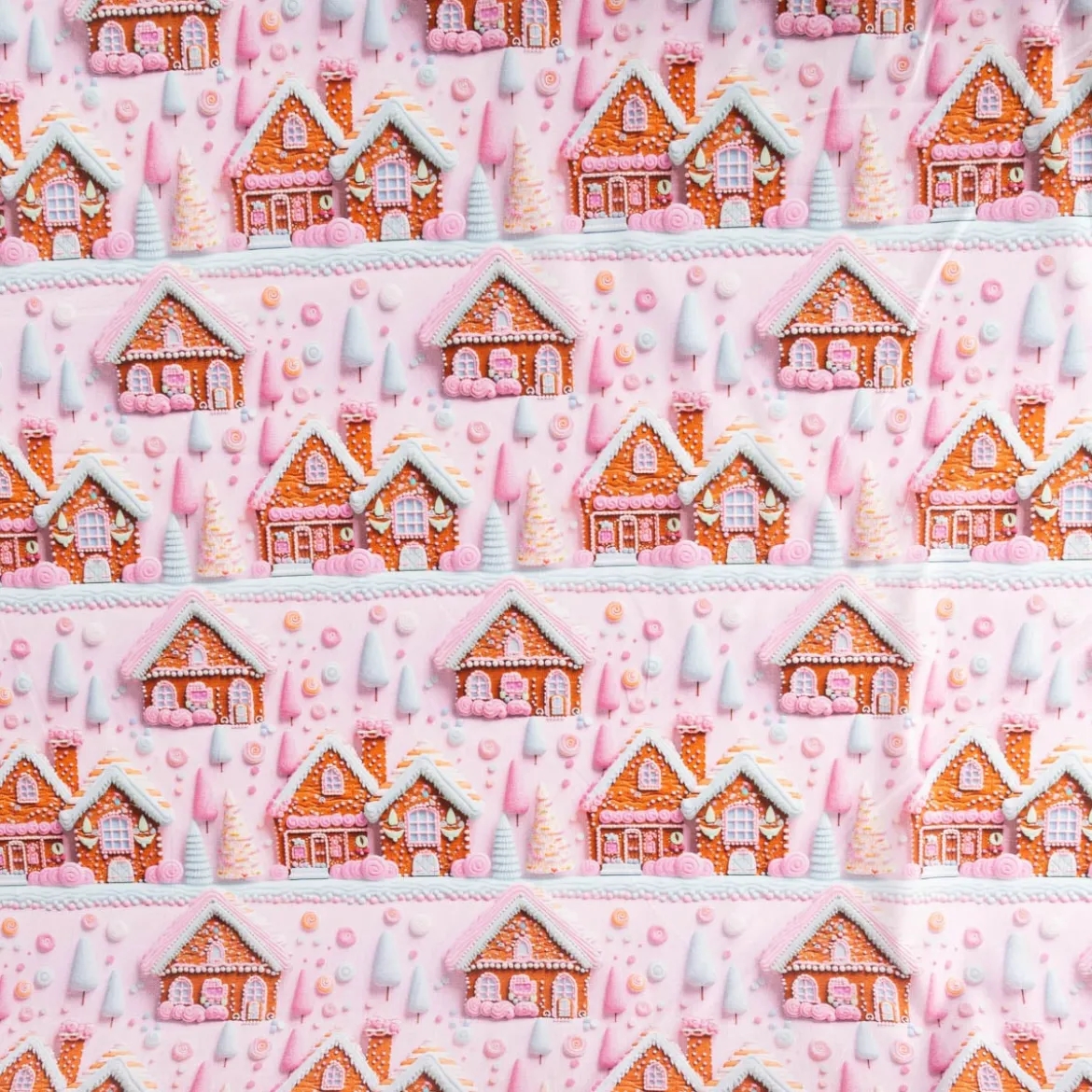 Baumwollstoff Popeline Digitaldruck Weihnachtsstoff Gretel Lebkuchenhaus rosa 1,47m Breite