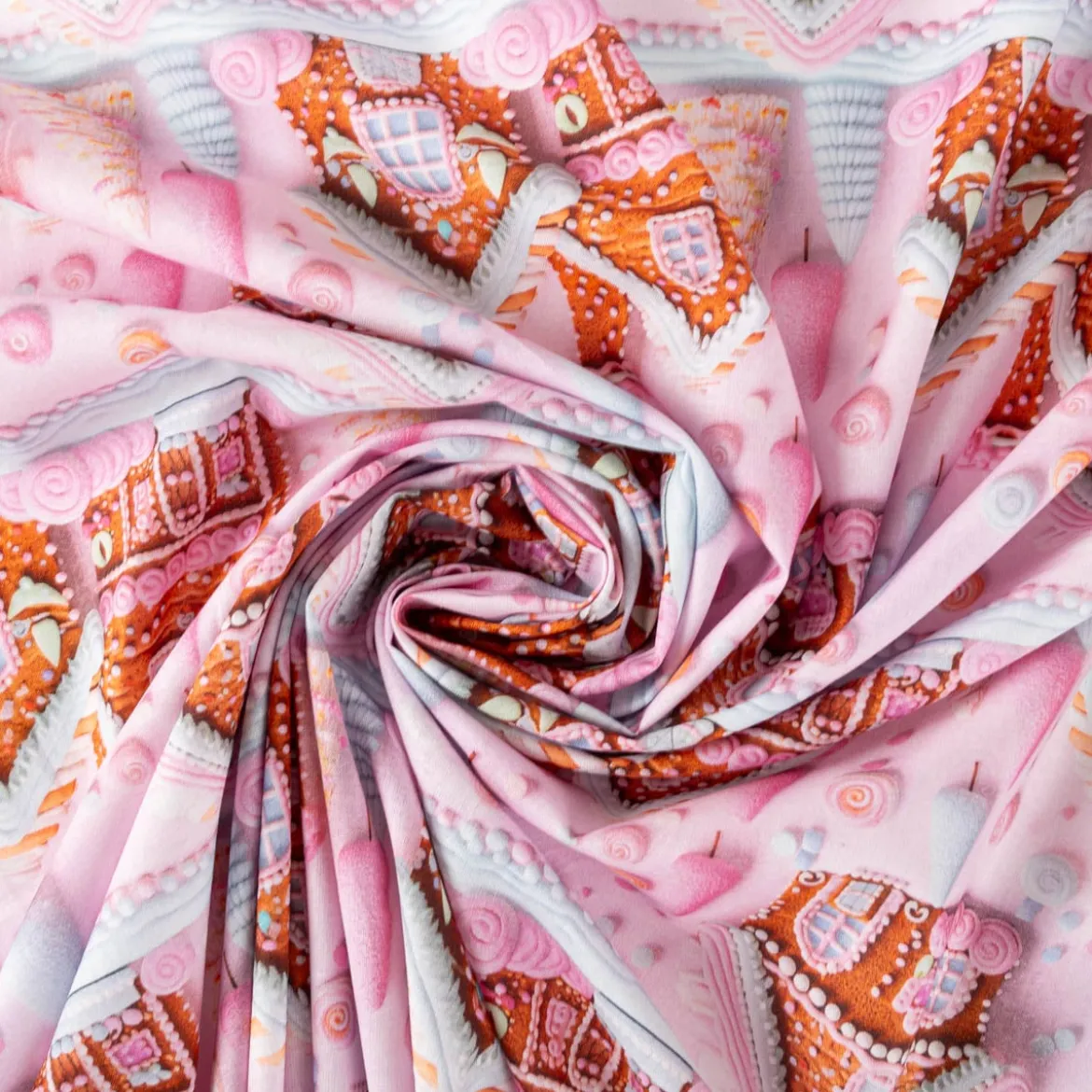Baumwollstoff Popeline Digitaldruck Weihnachtsstoff Gretel Lebkuchenhaus rosa 1,47m Breite