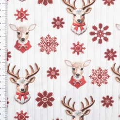 Baumwollstoff Popeline Digitaldruck Weihnachtsstoff Cerbiche Hirsche ecru rot 1,47m Breite