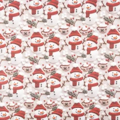 Baumwollstoff Popeline Digitaldruck Weihnachtsstoff Marshmallow Schneemänner grau rot1,47m Breite