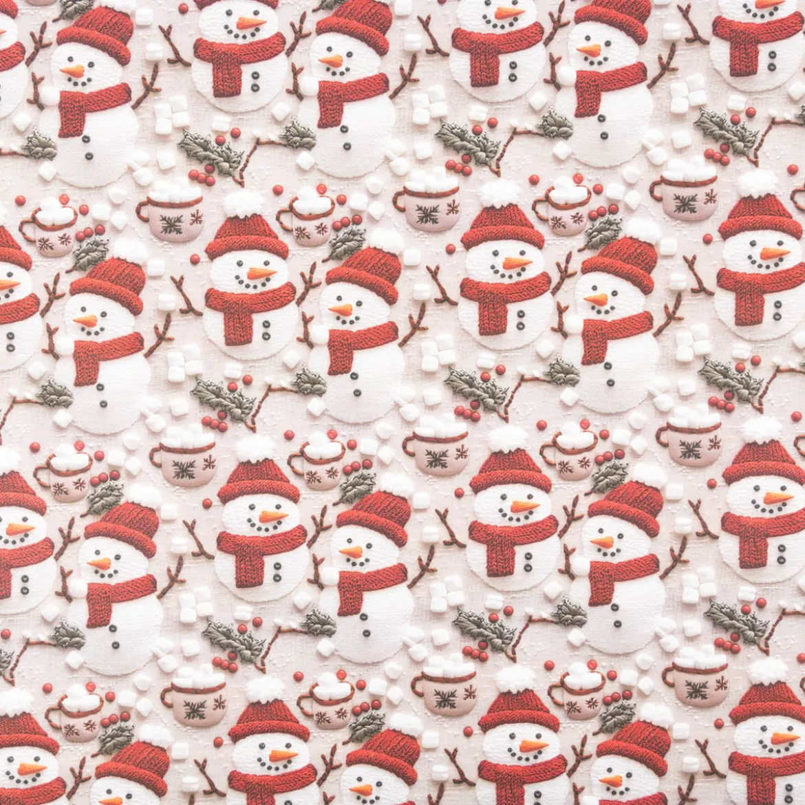 Baumwollstoff Popeline Digitaldruck Weihnachtsstoff Marshmallow Schneemänner grau rot1,47m Breite