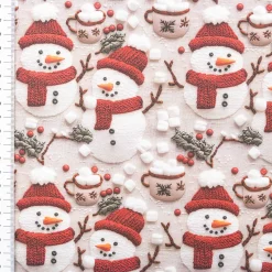 Baumwollstoff Popeline Digitaldruck Weihnachtsstoff Marshmallow Schneemänner grau rot1,47m Breite