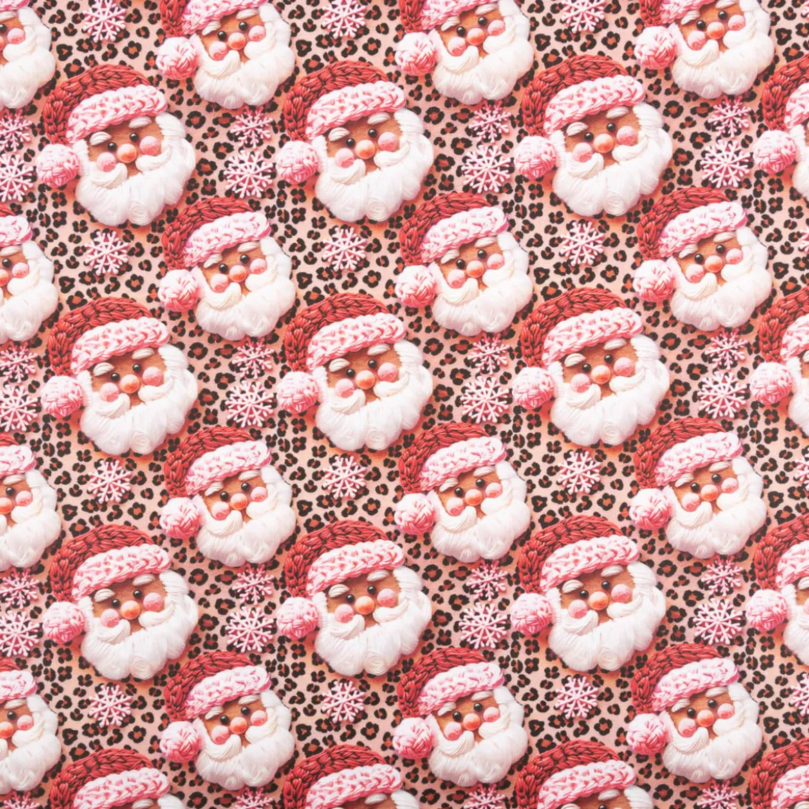 Baumwollstoff Popeline Digitaldruck Weihnachtsstoff Pereleo Weihnachtsmann Leo beige rosa 1,47m Breite
