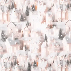 Baumwollstoff Popeline Digitaldruck Weihnachtsstoff Lichterhäuser grau beige 1,47m Breite