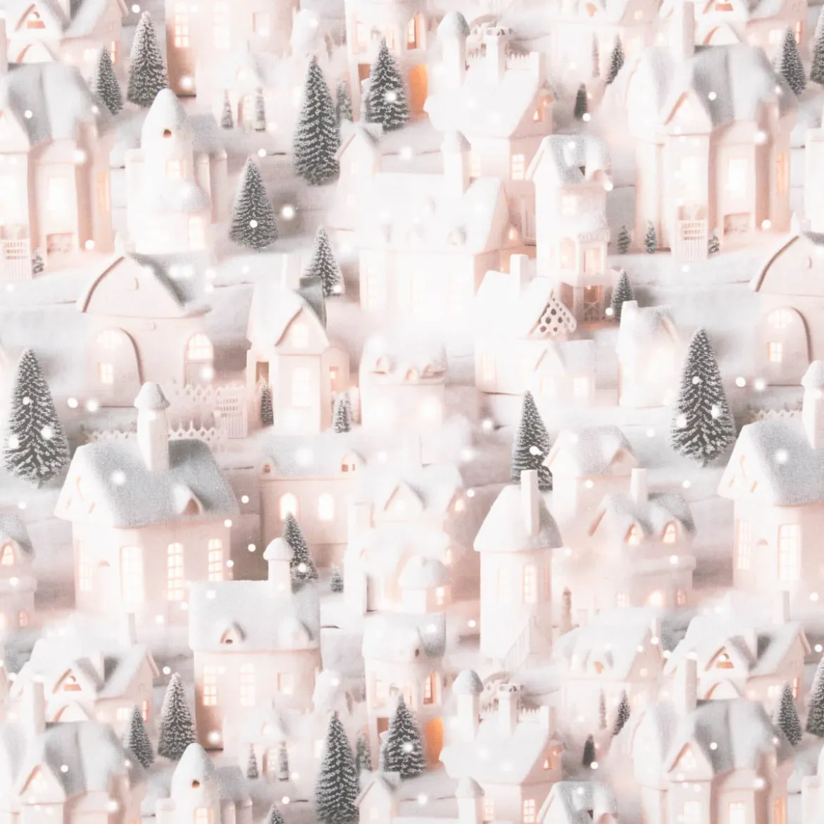 Baumwollstoff Popeline Digitaldruck Weihnachtsstoff Lichterhäuser grau beige 1,47m Breite
