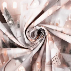 Baumwollstoff Popeline Digitaldruck Weihnachtsstoff Lichterhäuser grau beige 1,47m Breite