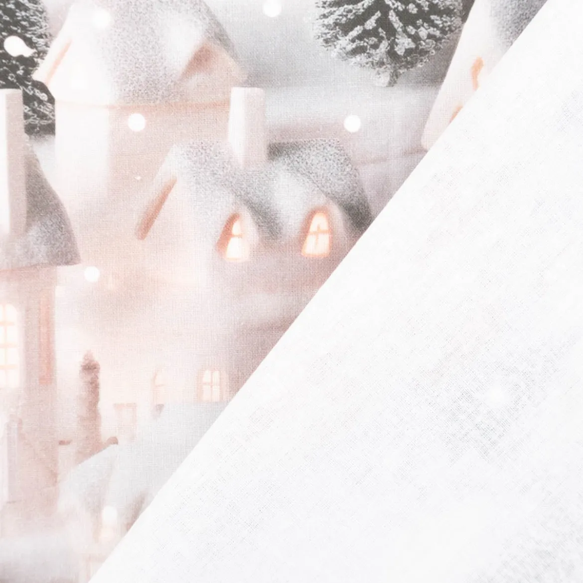Baumwollstoff Popeline Digitaldruck Weihnachtsstoff Lichterhäuser grau beige 1,47m Breite