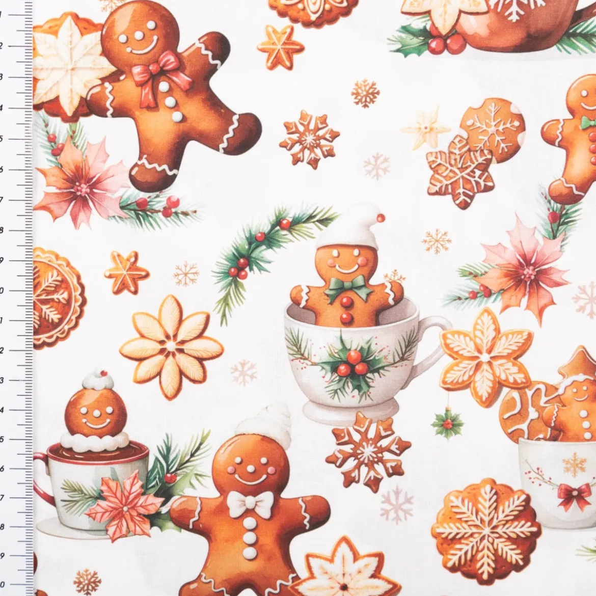 Baumwollstoff Popeline Digitaldruck Weihnachtsstoff Cookies Lebkuchenmann ecru braun 1,47m Breite