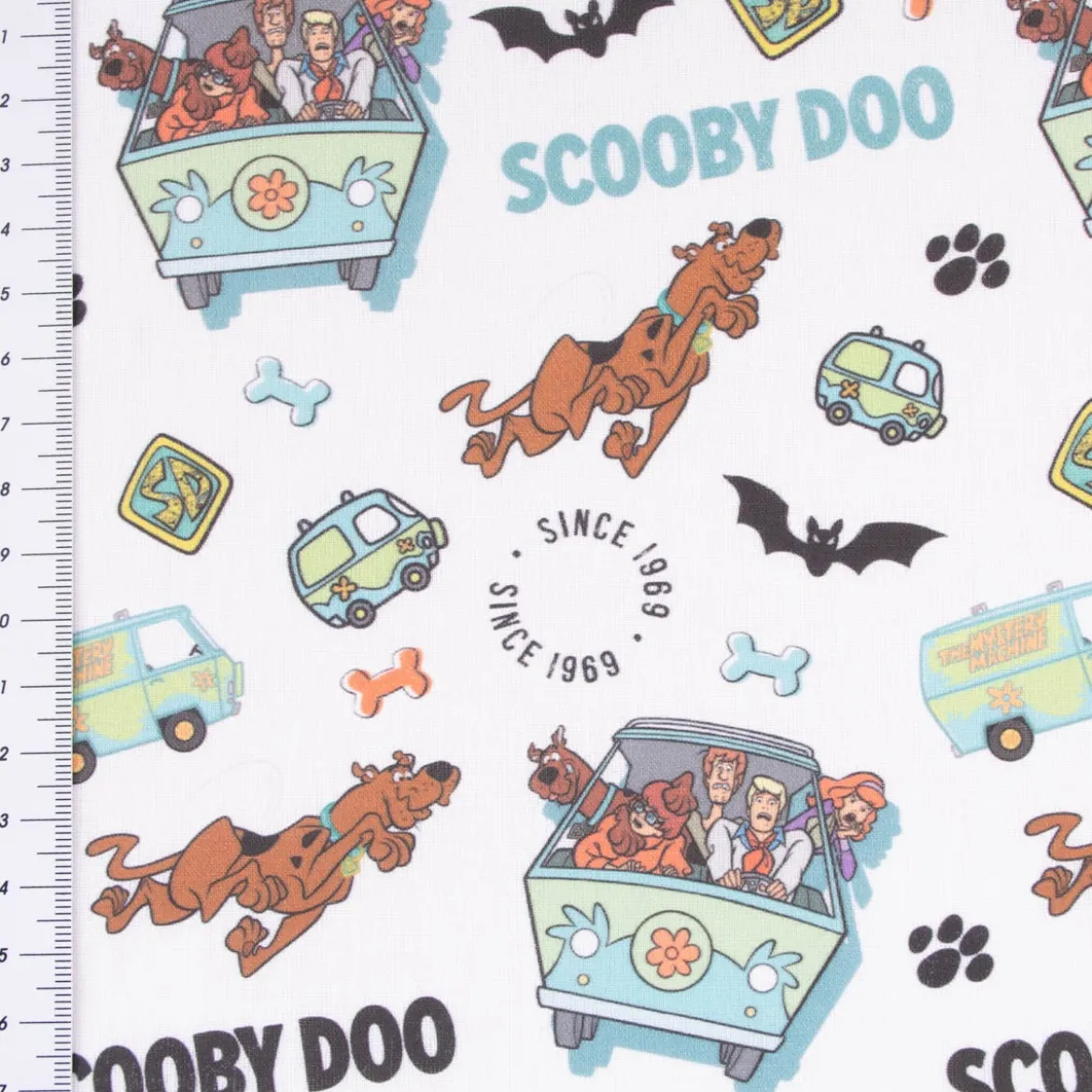 Baumwollstoff Popeline Digitaldruck Scooby-Doo weiß grün schwarz 1,5m Breite