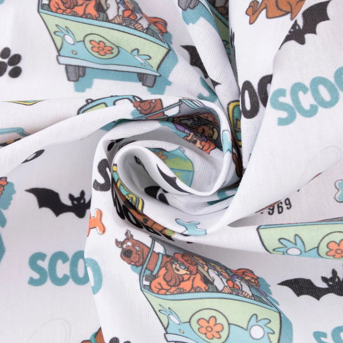 Baumwollstoff Popeline Digitaldruck Scooby-Doo weiß grün schwarz 1,5m Breite