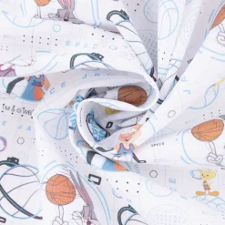 Baumwollstoff Popeline Digitaldruck Space Jam Tune Squad weiß blau bunt 1,5m Breite