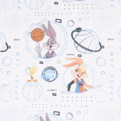 Baumwollstoff Popeline Digitaldruck Space Jam Tune Squad weiß blau bunt 1,5m Breite