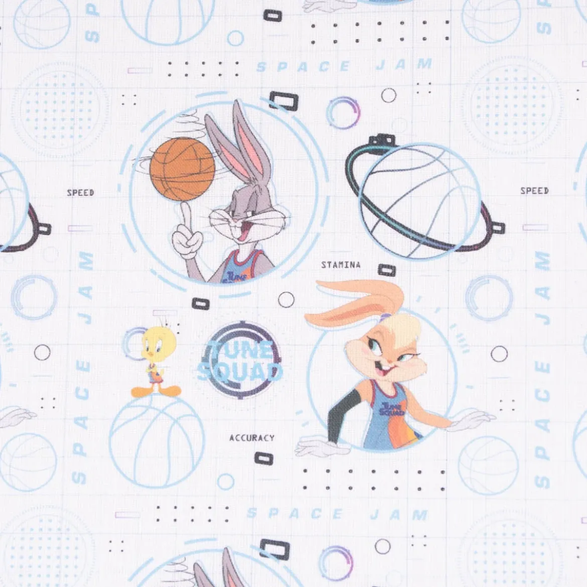 Baumwollstoff Popeline Digitaldruck Space Jam Tune Squad weiß blau bunt 1,5m Breite