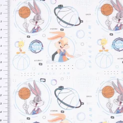 Baumwollstoff Popeline Digitaldruck Space Jam Tune Squad weiß blau bunt 1,5m Breite