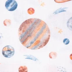 Baumwollstoff Popeline Digitaldruck Aquarell Planeten Weltall weiß bunt 1,40m Breite