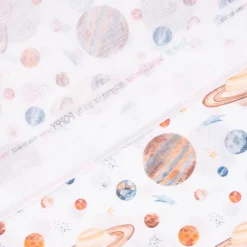 Baumwollstoff Popeline Digitaldruck Aquarell Planeten Weltall weiß bunt 1,40m Breite