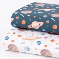 Baumwollstoff Popeline Digitaldruck Aquarell Planeten Weltall weiß bunt 1,40m Breite