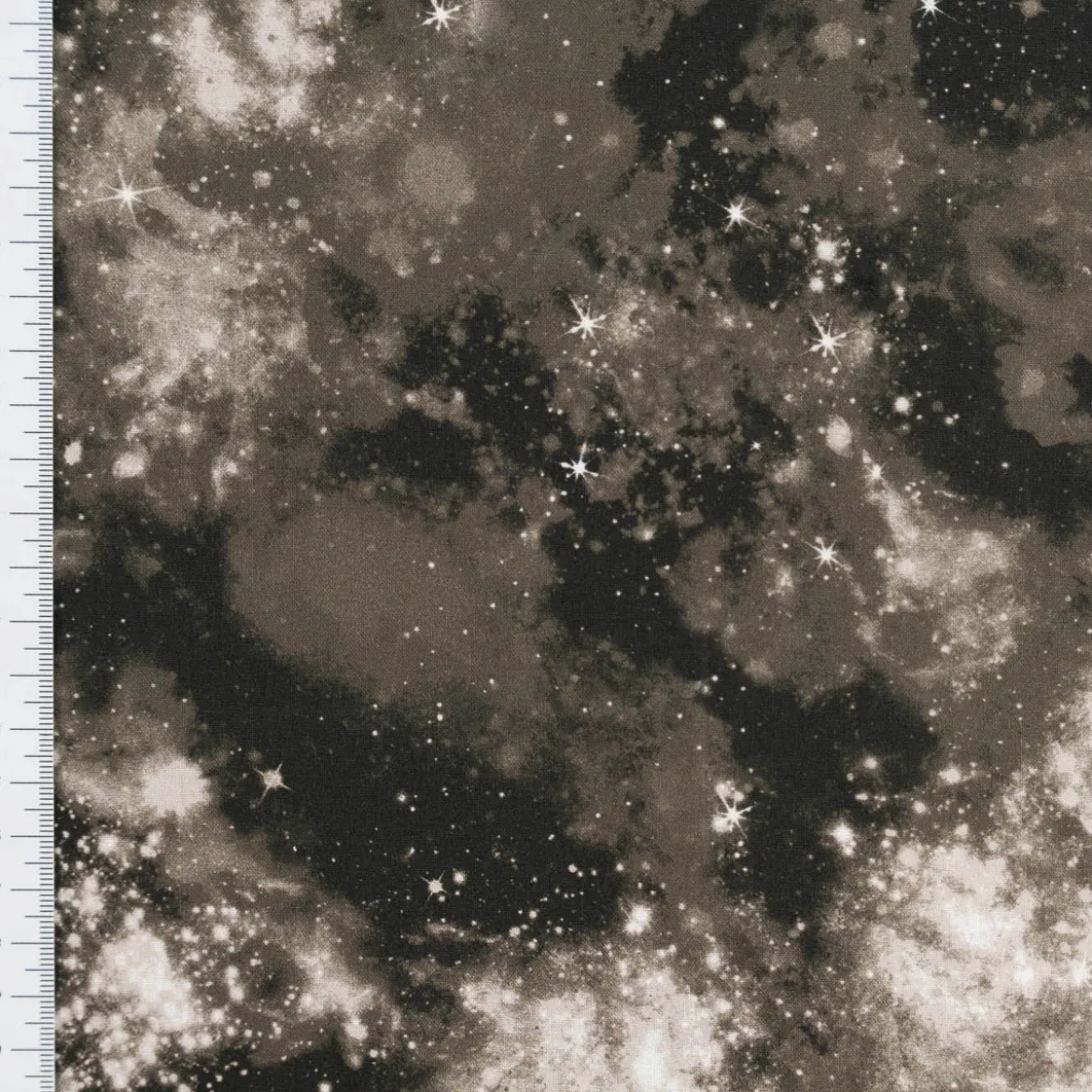 Baumwollstoff Popeline Digitaldruck Weltall Himmelszelt khakibraun creme schwarz weiß 1,40m Breite