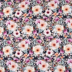 Baumwollstoff Popeline Digitaldruck Blumen blau bunt 1,4m Breite