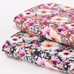 Baumwollstoff Popeline Digitaldruck Blumen blau bunt 1,4m Breite