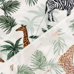 Baumwollstoff Popeline Digitaldruck Giraffe Zebra Palmen weiß 1,50m Breite