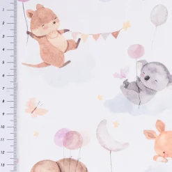 Baumwollstoff Popeline Digitaldruck Koala Schnabeltier und Freunde mit Luftballons weiß 1,47m Breite