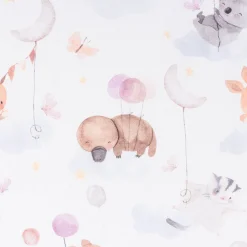 Baumwollstoff Popeline Digitaldruck Koala Schnabeltier und Freunde mit Luftballons weiß 1,47m Breite
