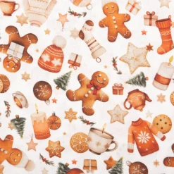 Baumwollstoff Popeline Digitaldruck Mikongi Weihnachtsbäckerei Lebkuchen weiß rot 1,50m Breite